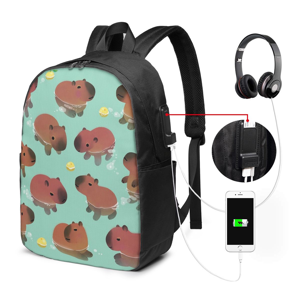 Laptop Bag - กระเป๋าเป้สะพายหลังลายสัตว์คาปิบารา กระเป๋าใส่โน๊ตบุ๊ค กระเป๋าคอมพิวเตอร์ กระเป๋านักเรียน กระเป๋าสะพายไหล่สำหรับผู้ชายและผู้หญิง